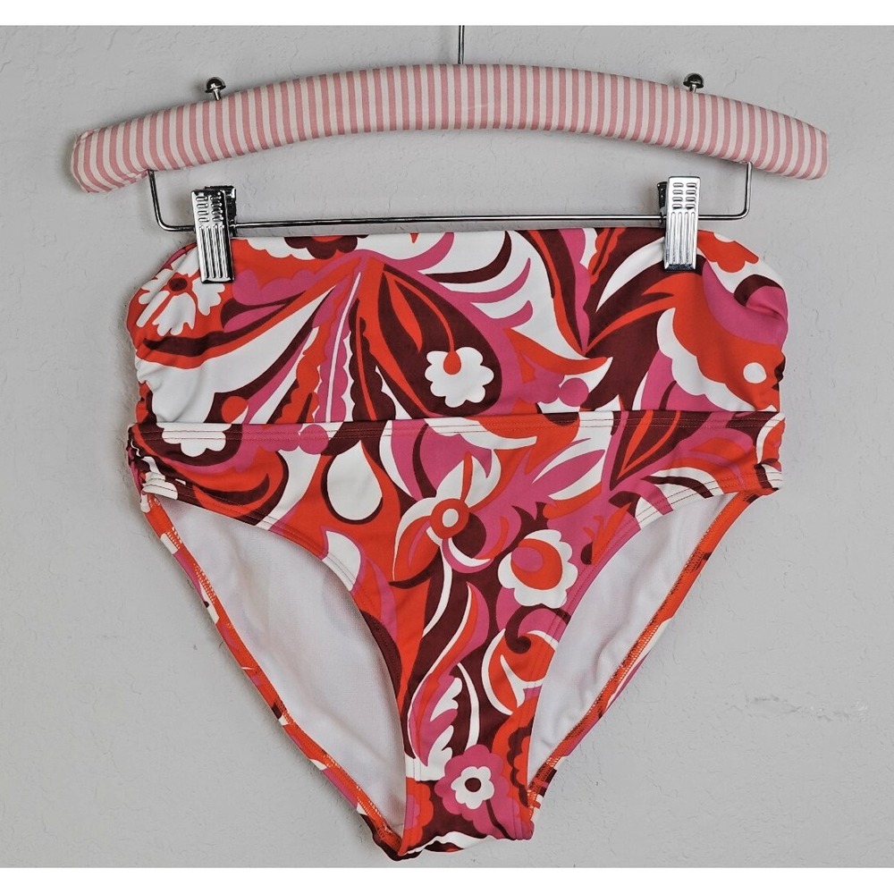 Boden High Waist Bikini Bottom Retro Floral Red Pink Swimsuit US 4 UK‎ 8